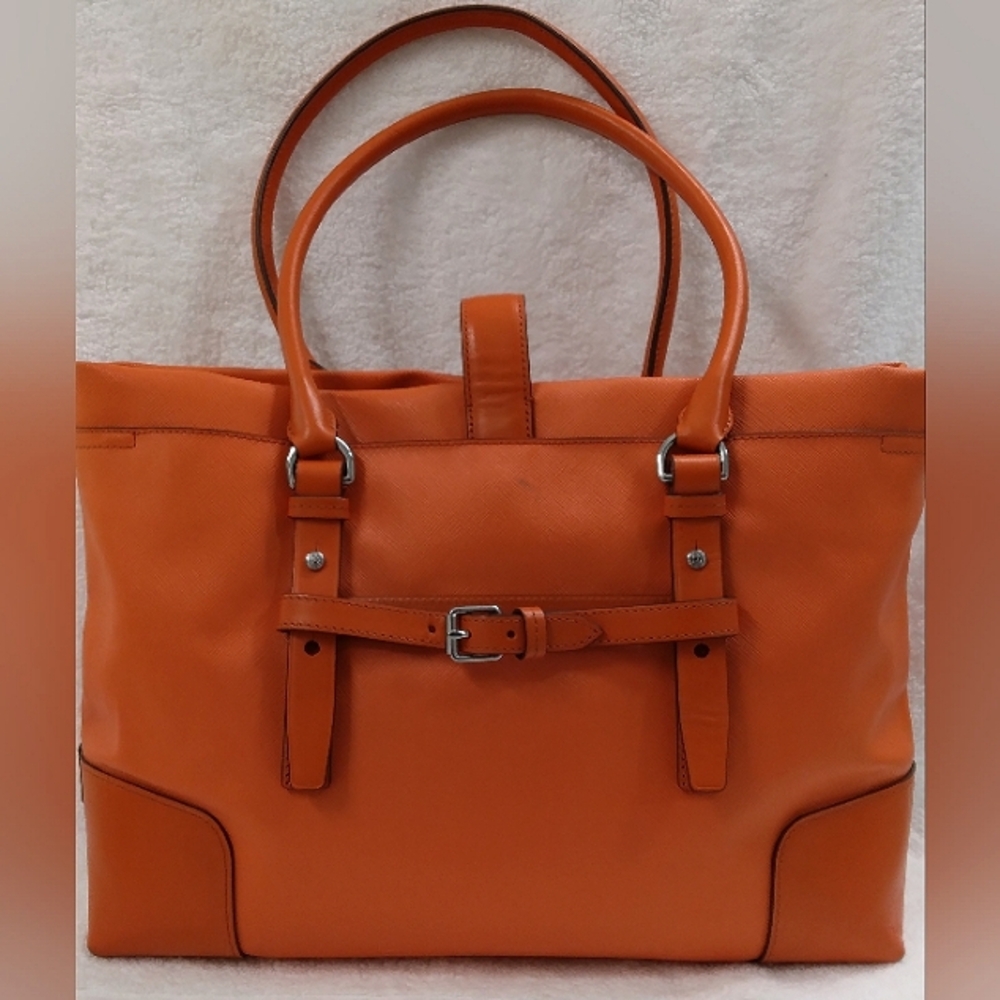 Tumi Orange Leather Tote Shoulder Bag - Picture 2 of 14